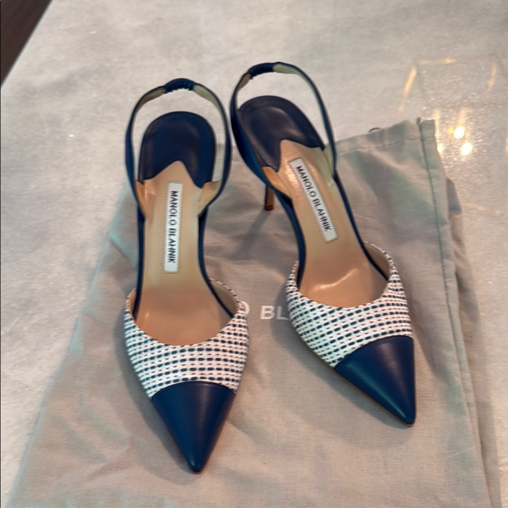 Manolo Blahnik Navy and White Women's Shoes